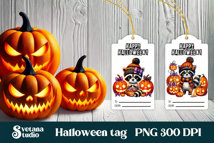 Halloween tags printable | Halloween raccoon gift tag