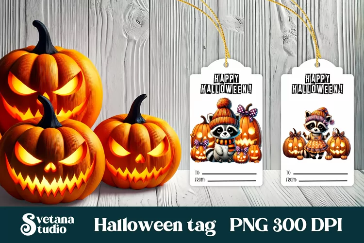 Halloween tags printable | Halloween raccoon gift tag