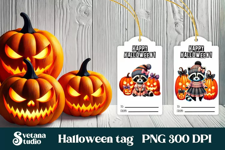 Halloween tags printable | Halloween raccoon gift tag