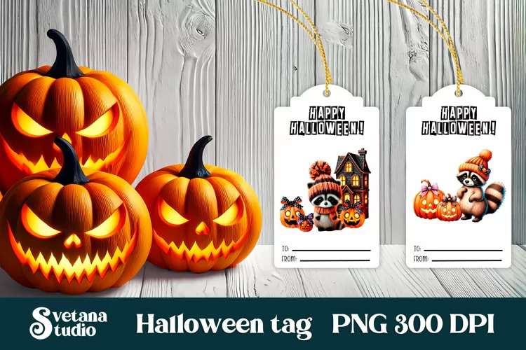 Halloween tags printable | Halloween raccoon gift tag