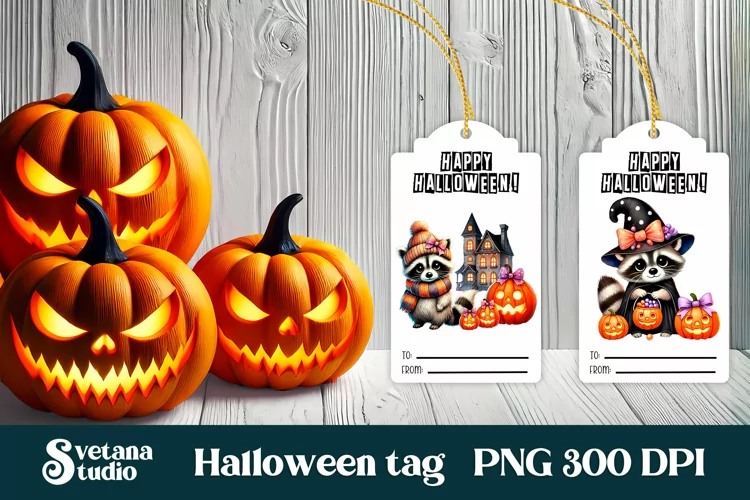 Halloween tags printable | Halloween raccoon gift tag