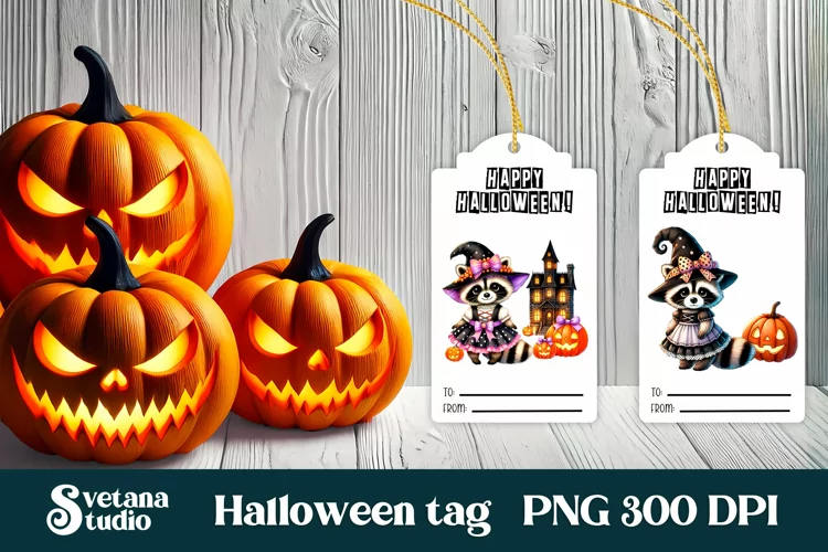 Halloween tags printable | Halloween raccoon gift tag