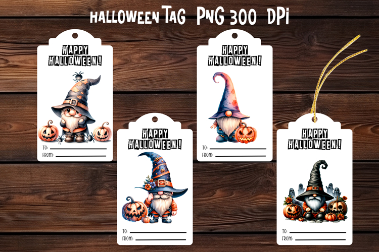 Halloween gnome tags printable | Halloween gift tag PNG