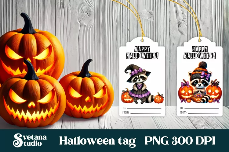 Halloween tags printable | Halloween raccoon gift tag