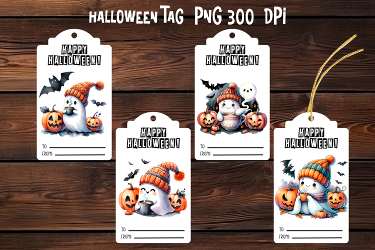 Halloween ghost tags printable | Halloween gift tag PNG