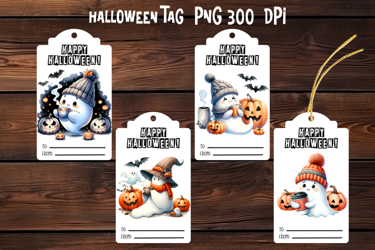 Halloween ghost tags printable | Halloween gift tag PNG