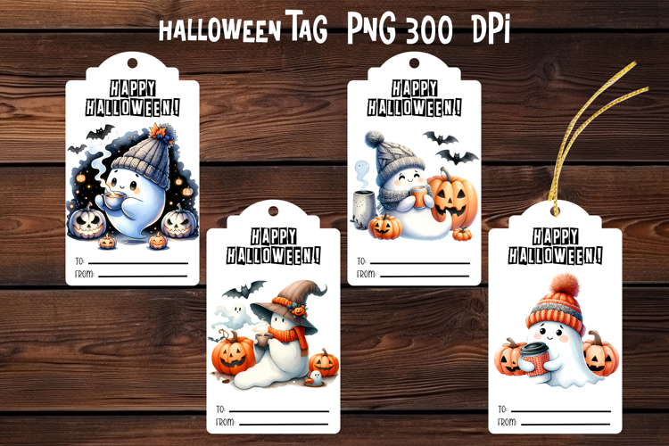 Halloween ghost tags printable | Halloween gift tag PNG