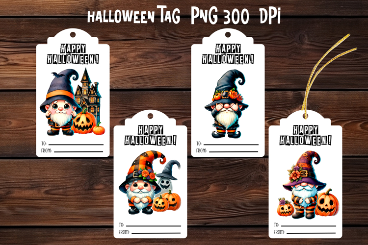 Halloween gnome tags printable | Halloween gift tag PNG