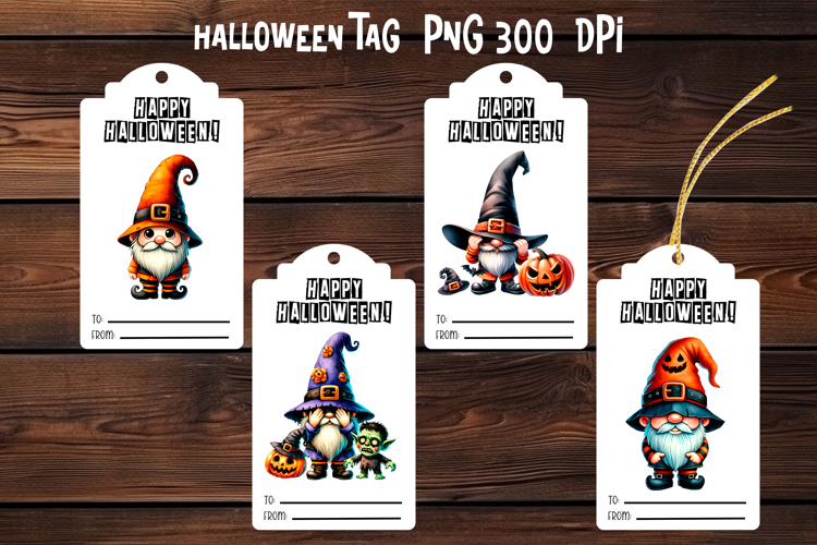 Halloween gnome tags printable | Halloween gift tag PNG