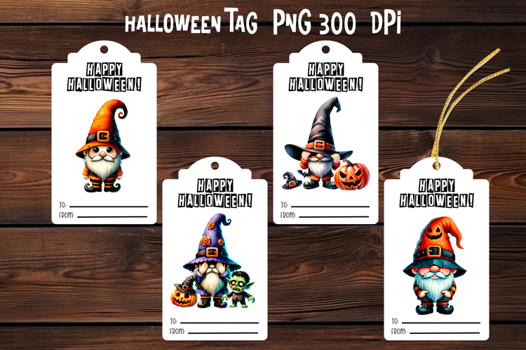 Halloween gnome tags printable | Halloween gift tag PNG