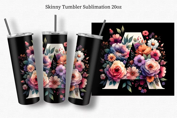 Floral letter "A", Tumbler Wrap 20oz