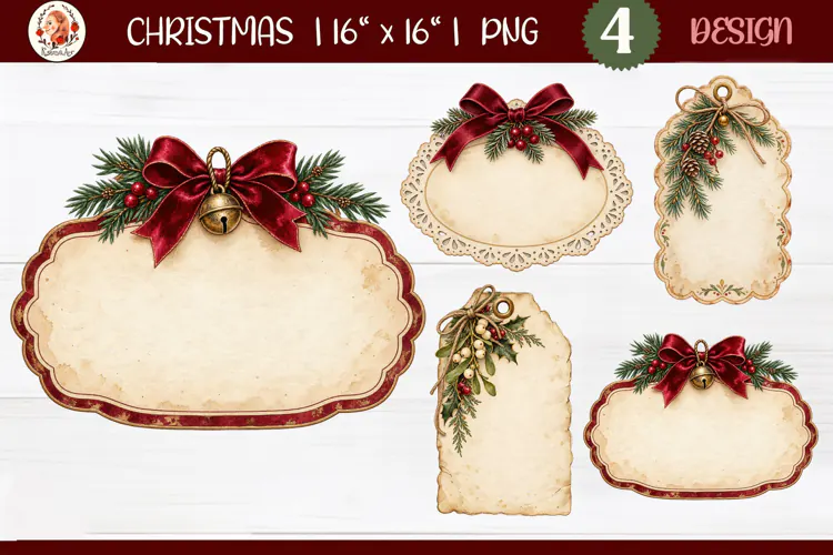 Heritage Vintage Christmas tag PNG