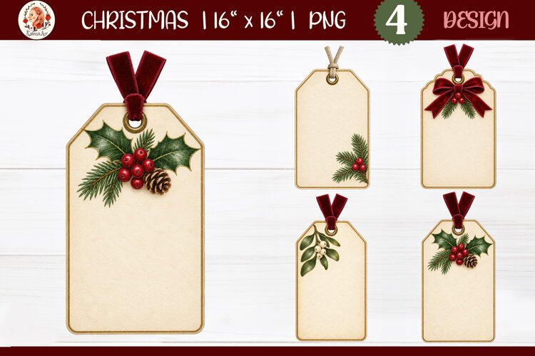 Heritage Vintage Christmas tag PNG example image 1