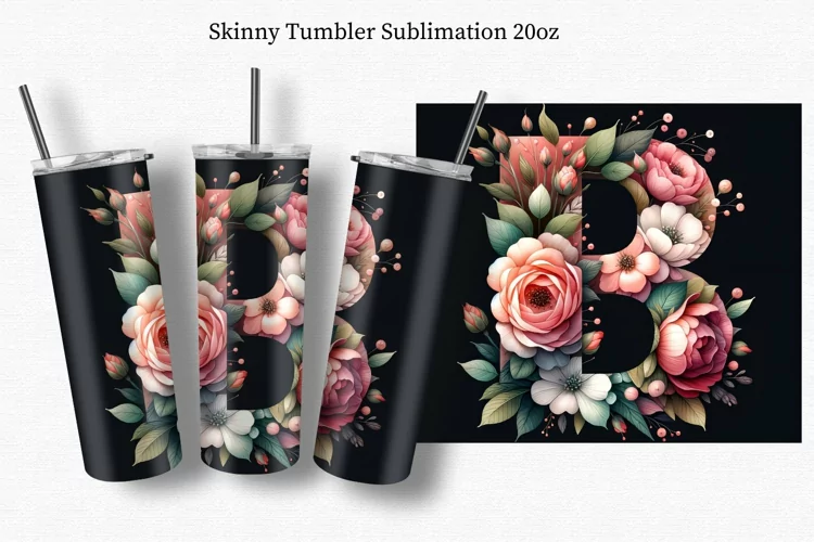 Floral letter "B", Tumbler Wrap 20oz