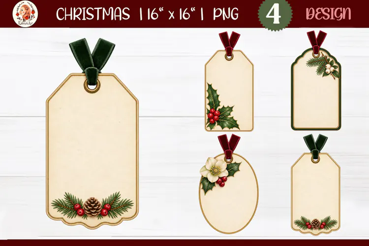 Heritage Vintage Christmas tag PNG