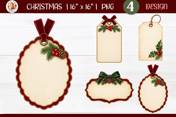 Heritage Vintage Christmas tag PNG example image 1