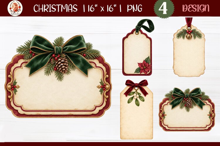 Heritage Vintage Christmas tag PNG example image 1