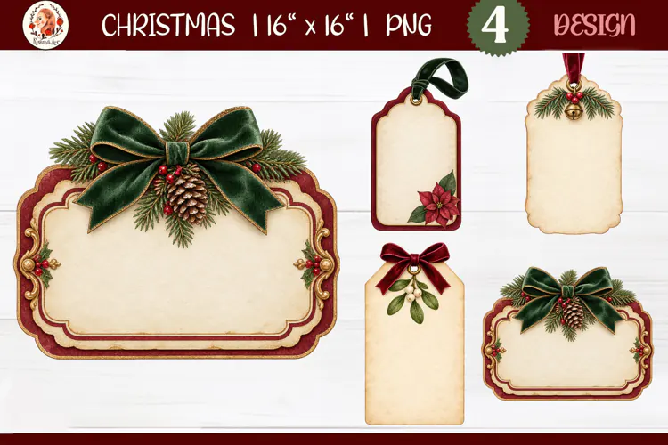 Heritage Vintage Christmas tag PNG