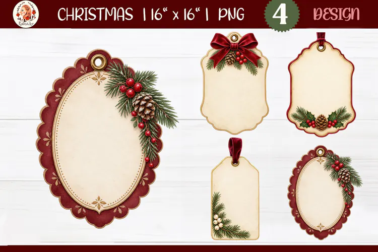 Heritage Vintage Christmas tag PNG