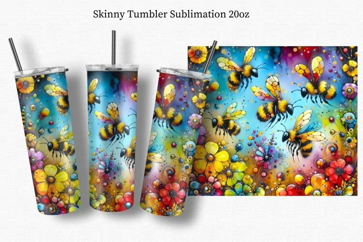 Bee and wildflowers, Tumbler Wrap 20oz,