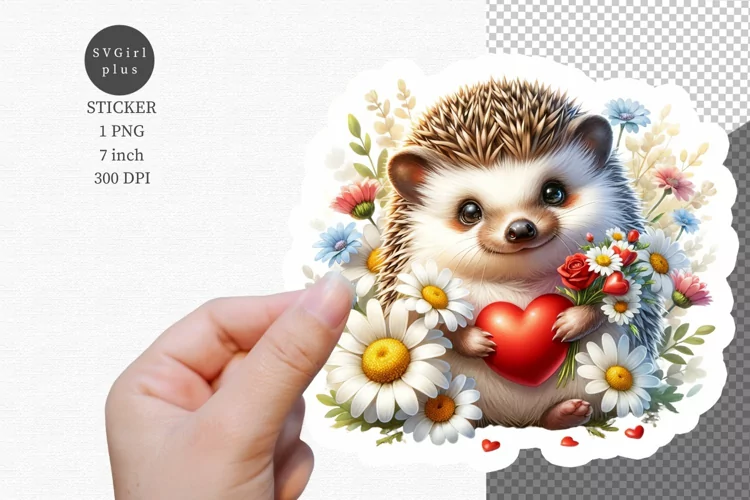 Valentines day sticker, Hedgehog sticker,