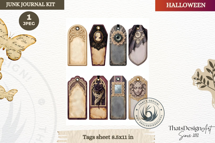 Gothic Haunted House Halloween Junk Journal tags sheet