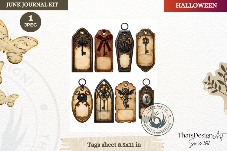Gothic Haunted House Halloween Junk Journal tags sheet