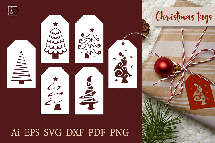 Tags with cut-out Christmas trees
