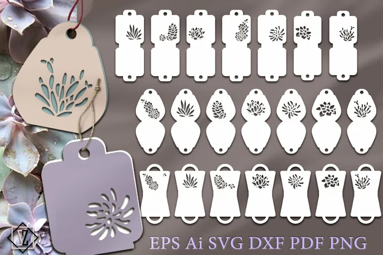 Tags with succulents. Cutting file