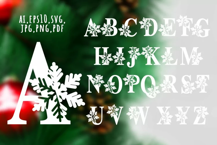 Decorative Christmas/ Winter ABC Cut File. Latin Alphabet