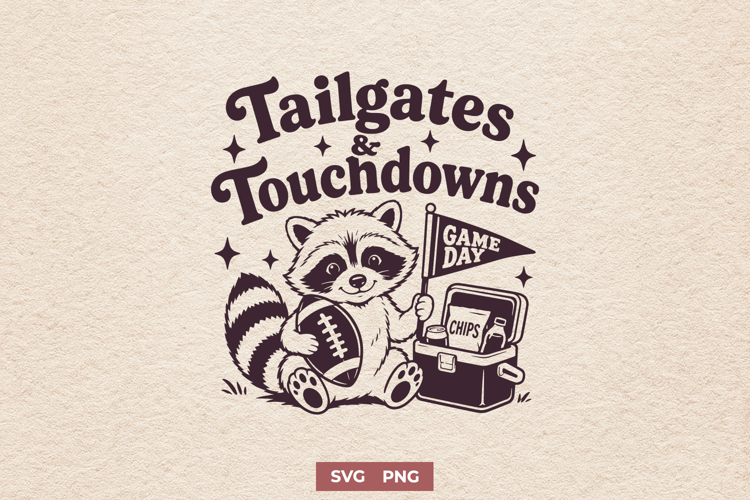 Tailgates & Touchdowns SVG, Football Raccoon Game Day PNG