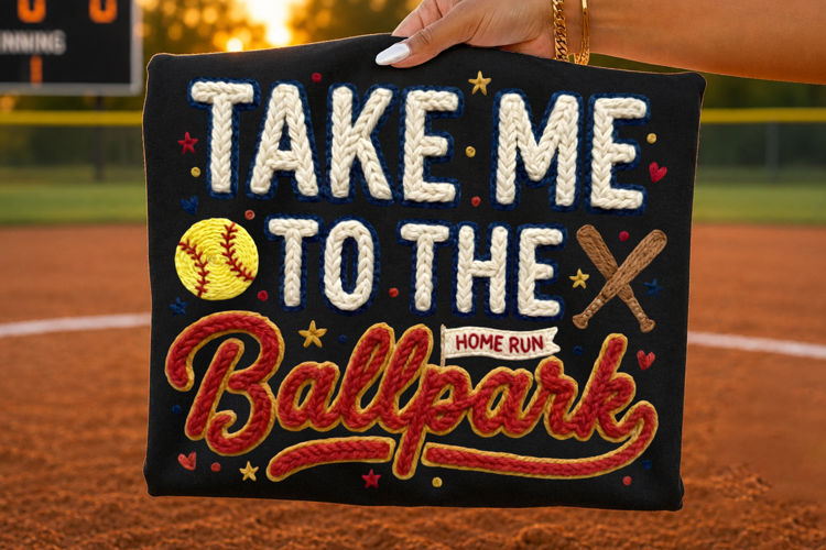 Take Me to the Ballpark Softball Faux Yarn T-Shirt Design