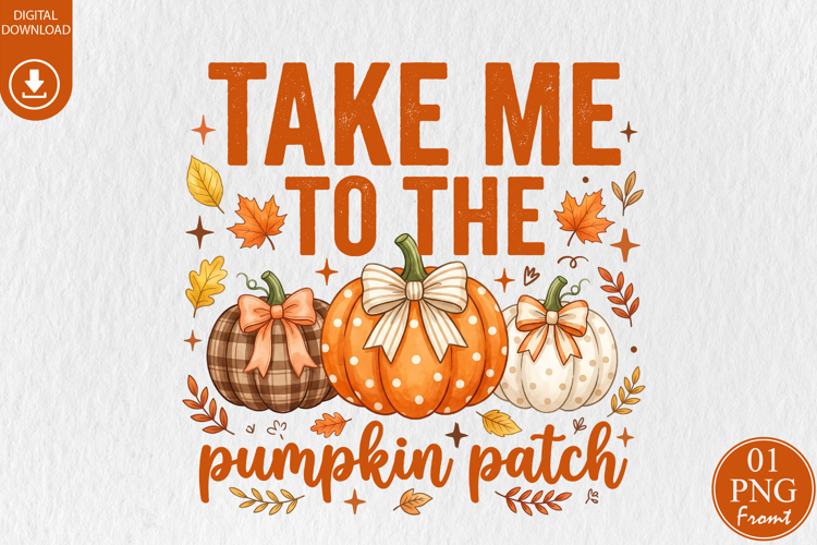 Take Me To The Pumpkin Patch PNG, Coquette Bow Pumpkin