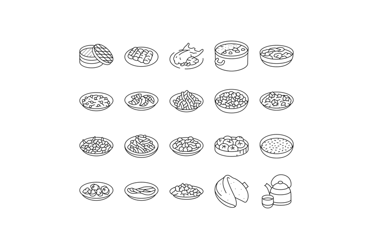 chinese cuisine food dish asian icons set vector
