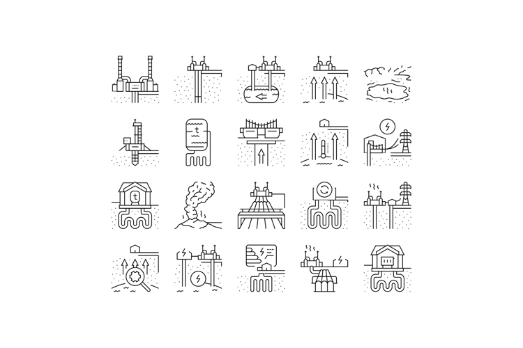 geothermal energy power plant icons set vector