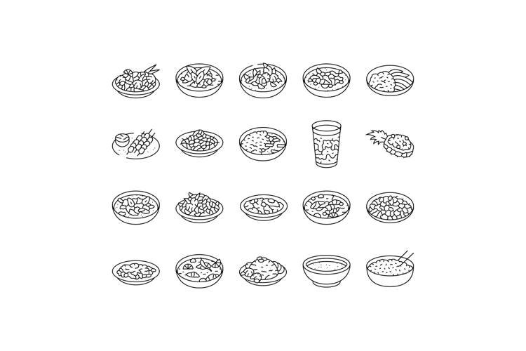 thai cuisine food asia icons set vector