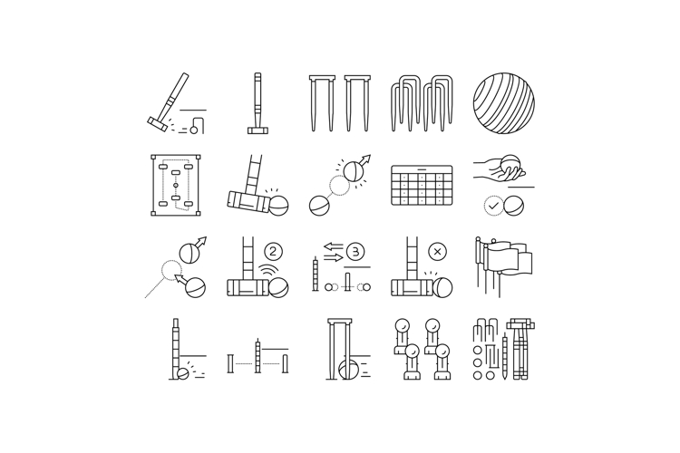 croquet mallet game ball icons set vector