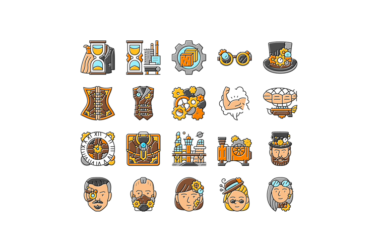 steampunk vintage metal steam icons set vector