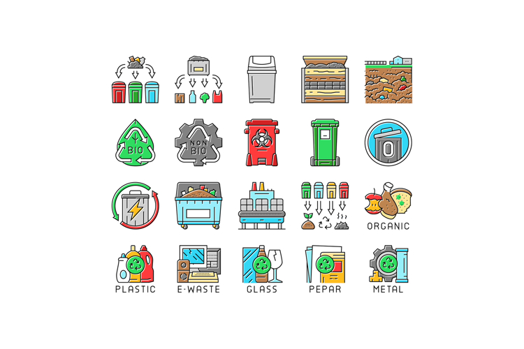 waste sorting garbage plastic icons set vector