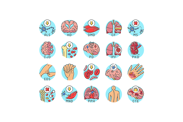 incurable disease doctor patient icons set vector