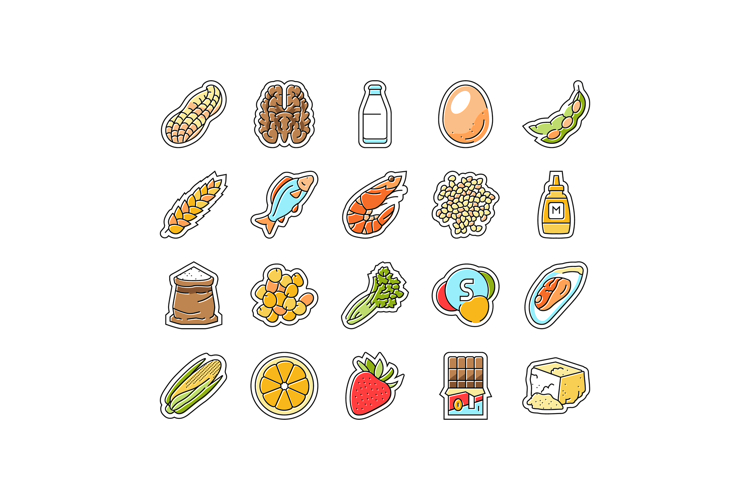 allergen product food free icons set vector