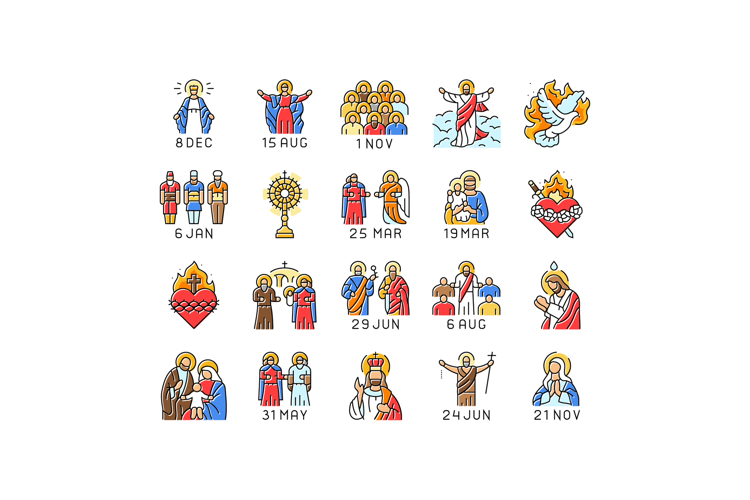 catholic holidays church easter icons set vector