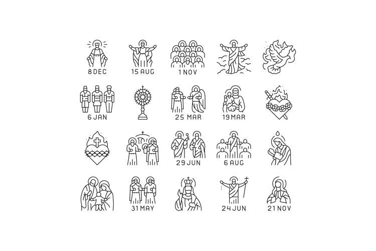 catholic holidays church easter icons set vector