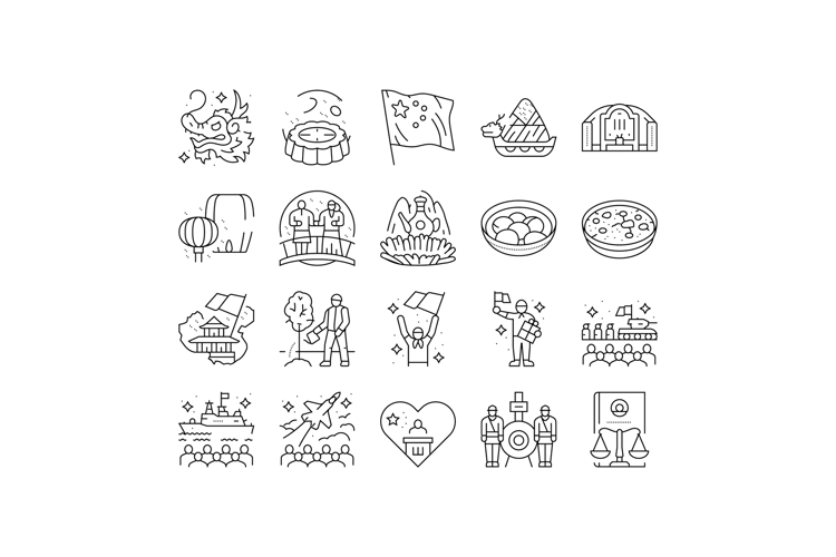 chinese holidays year china new icons set vector