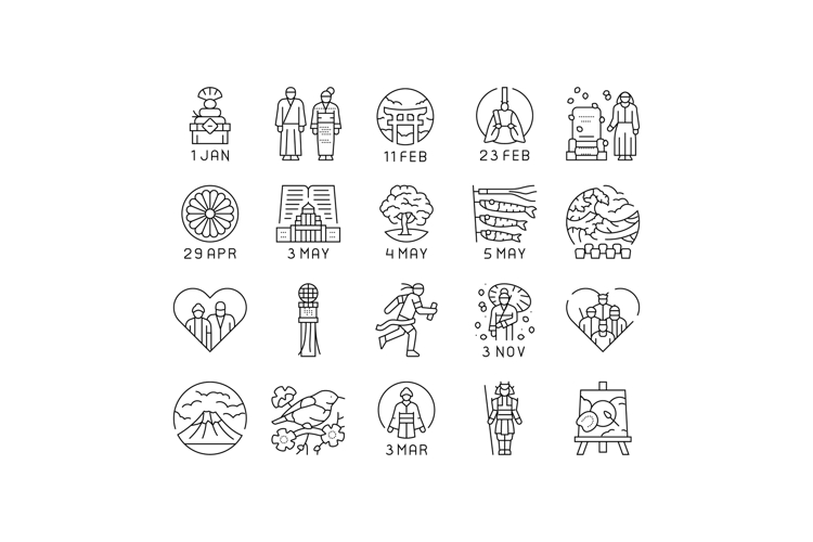 japanese holidays national asia icons set vector