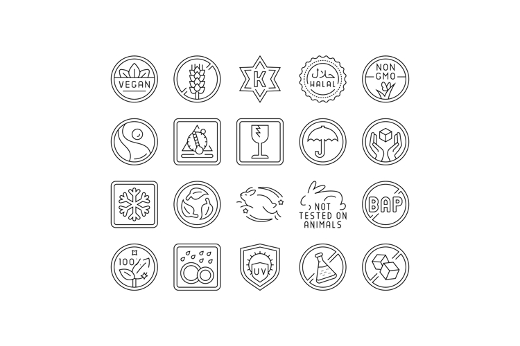 product caution label warning icons set vector