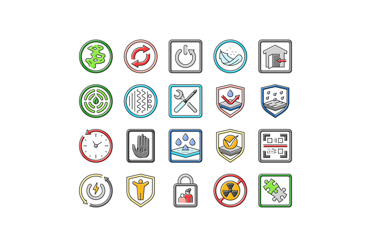 product caution label warning icons set vector