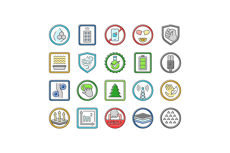 product caution label warning icons set vector