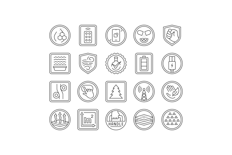 product caution label warning icons set vector