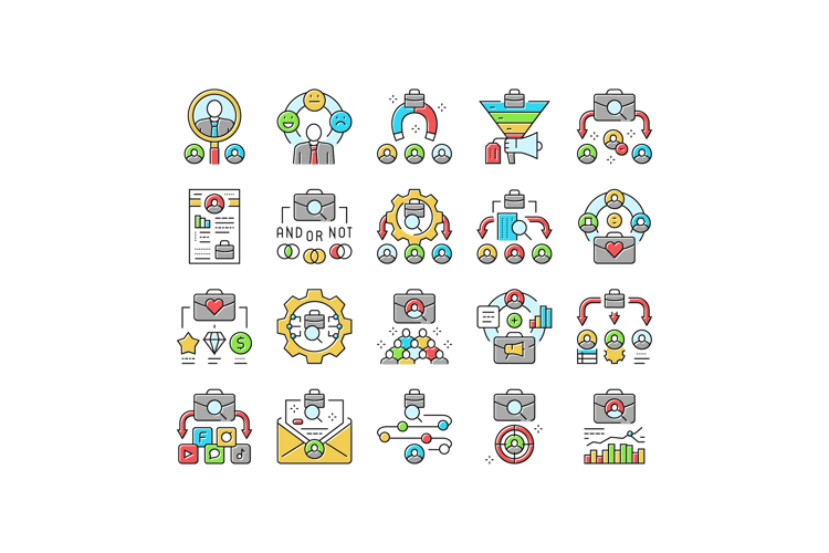 recruitment business work job icons set vector
